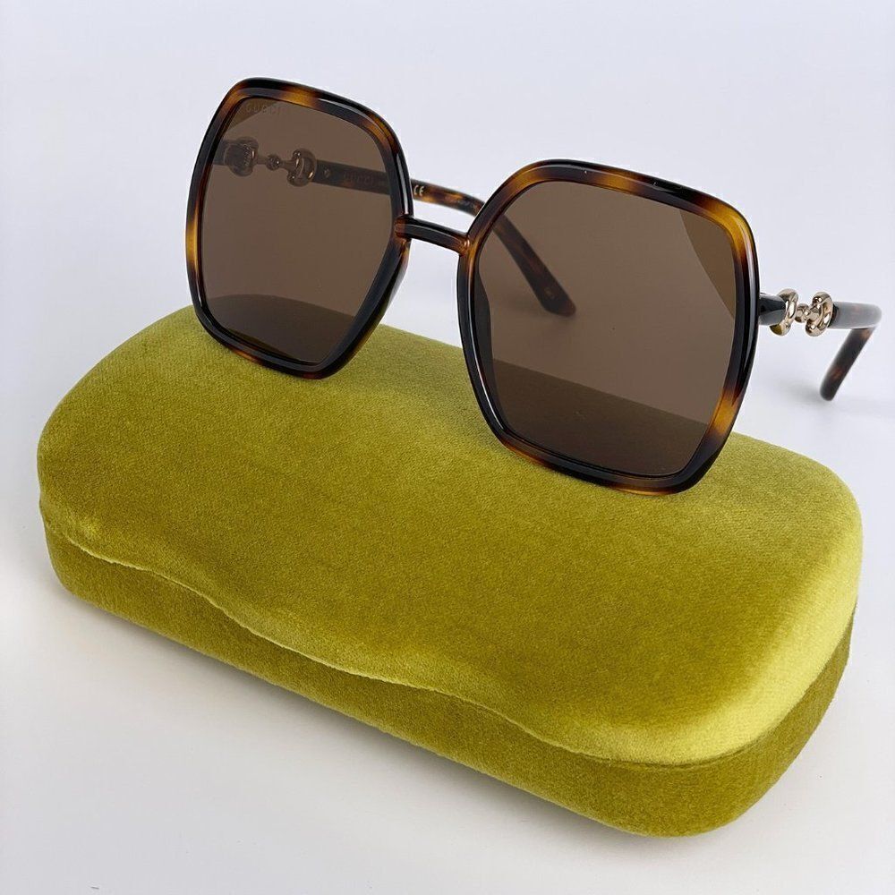 SALE! NEW Gucci GG0890S 002  Havana Brown Metal Rectangle Women Sunglasses